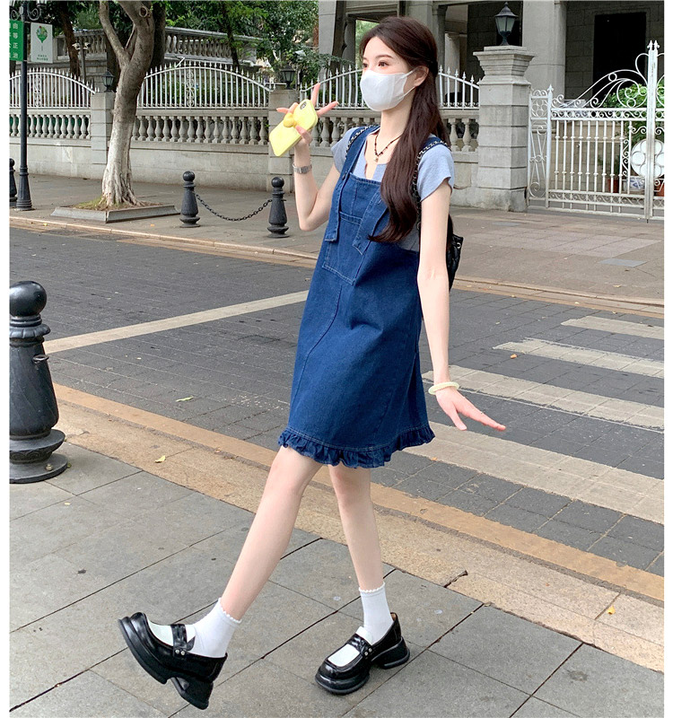 紺×赤 ❤️2023新型☆レディース服 デニム サロペットワンピース